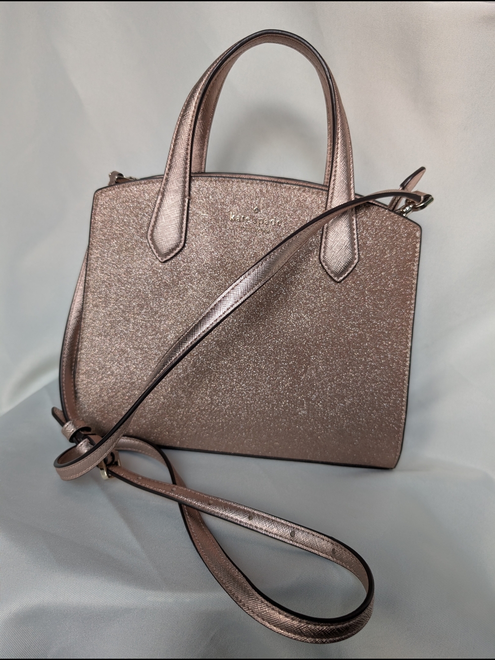 Kate Spade New York Tinsel Glitter Fabric Satchel (Style K9337) Rose Gold